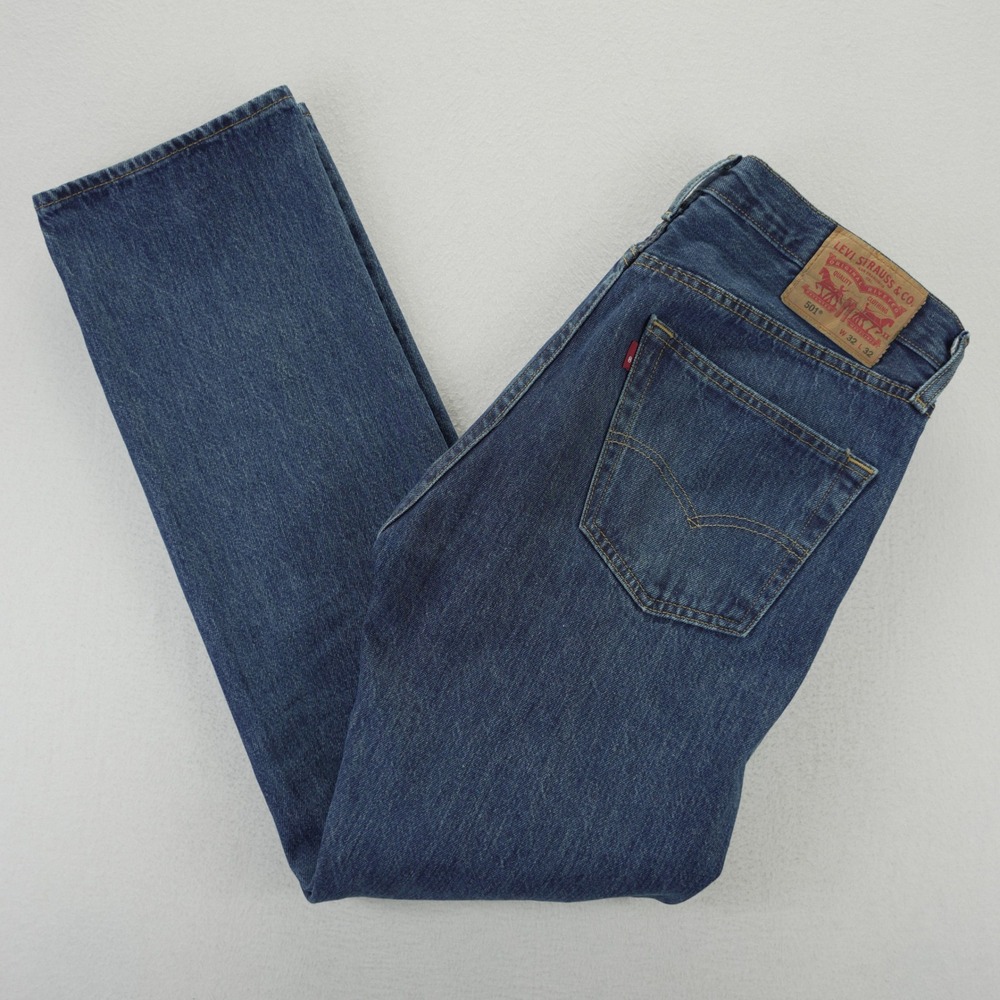 Levis 501 Original Fit Straight Leg Blue Denim Button Fly Jeans Mens 32x32